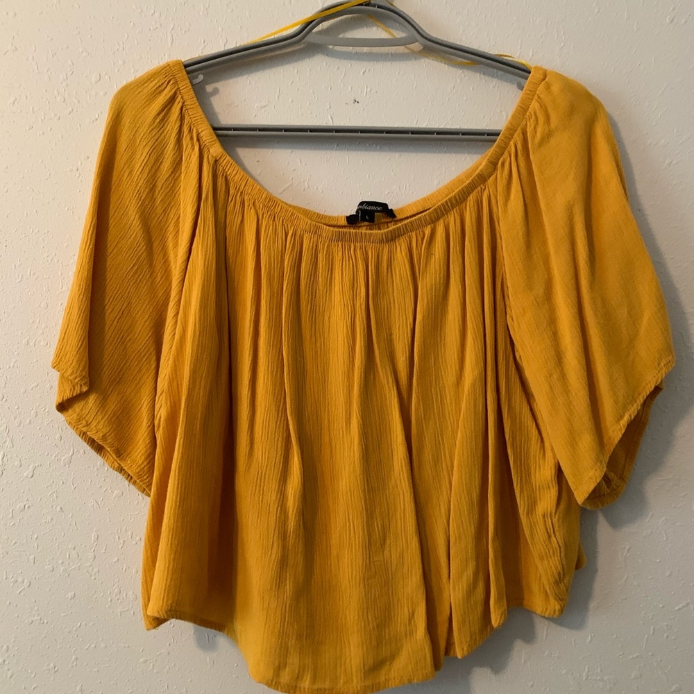 Yellow over the shoulder cropped top
